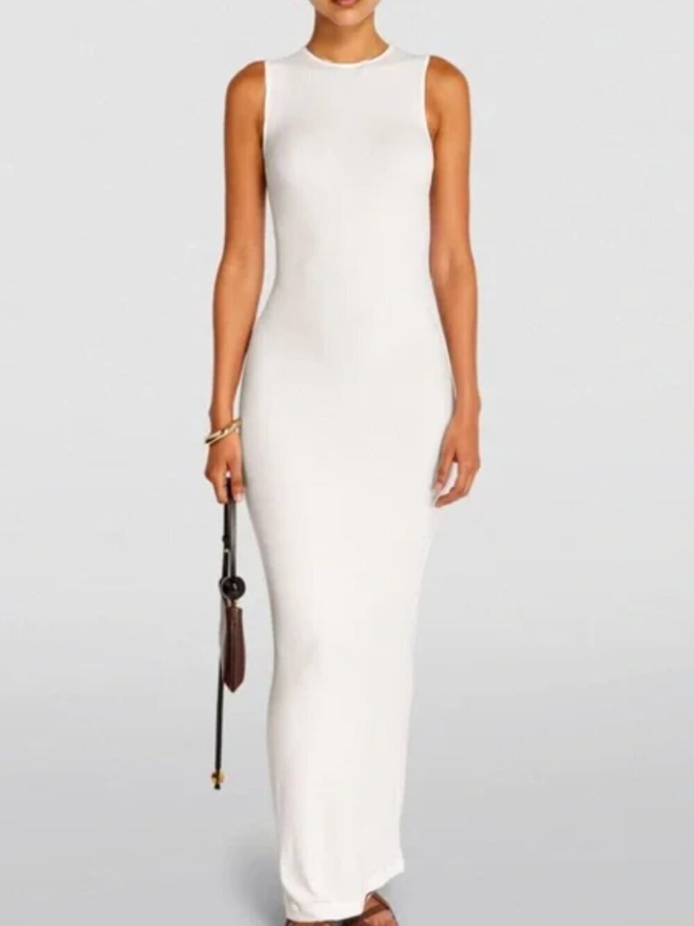 SKIMS Ribbed Soft Lounge Tank Sleeveless Maxi Dress - White XL